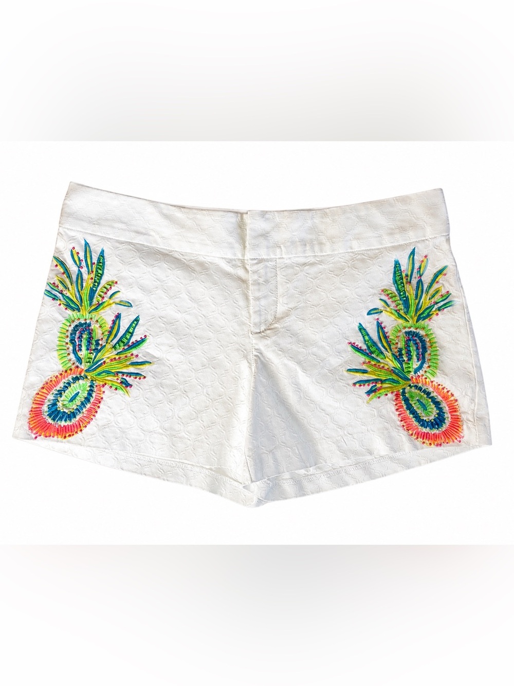Lilly Pulitzer White Beaded Pineapple Shorts 6 Tropical Resort Preppy Palm Beach